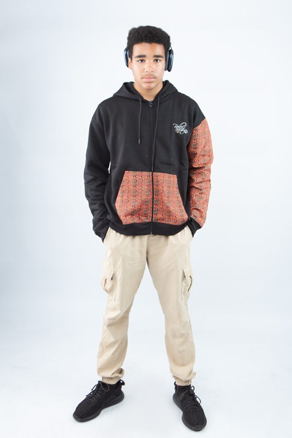 Unisex Afro-Fusion Zip Hoodie with Printed Panel Accent - Image 6