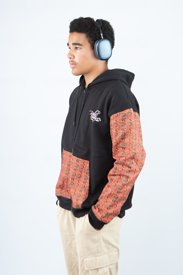 Unisex Afro-Fusion Zip Hoodie with Printed Panel Accent - Image 4