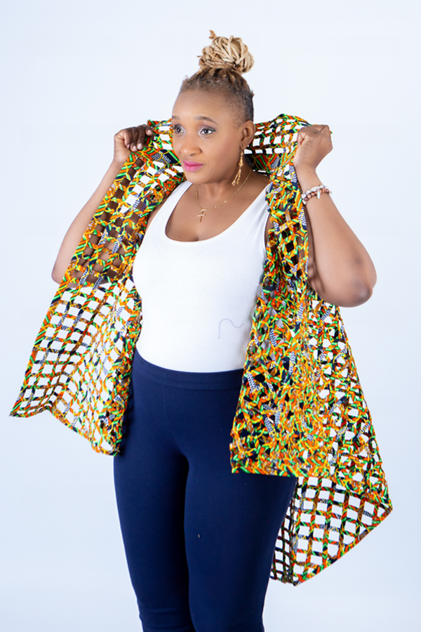 Berta Yellow Woven Asymmetrical Collared Sleeveless Kimono - Image 3