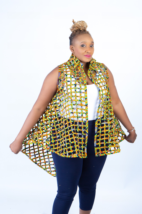 Berta Yellow Woven Asymmetrical Collared Sleeveless Kimono