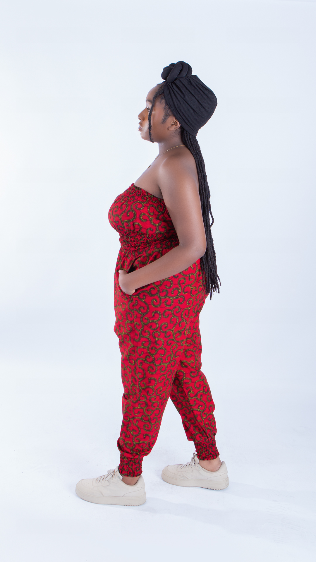 Merci Red Vine Ankara Print Bandeau and Puff Trouser Set - Image 2