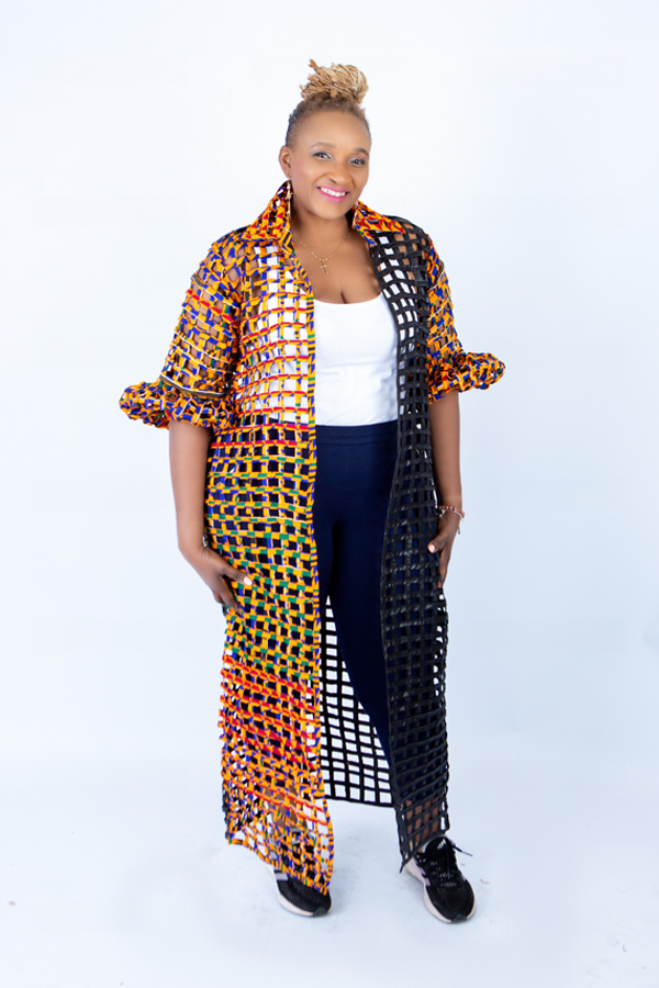 Tiana Block Colour Ankara Weaved Long Puff Sleeve Throw - Image 3