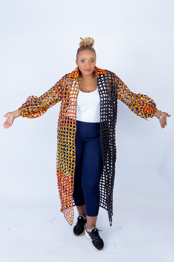 Tiana Block Colour Ankara Weaved Long Puff Sleeve Throw - Image 5