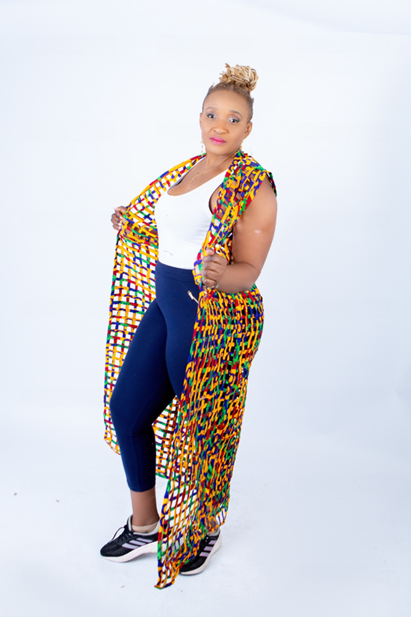 Rainbow Ada Ankara Weaved Full Length Sleeveless Kimono - Image 3
