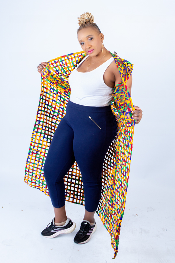 Rainbow Ada Ankara Weaved Full Length Sleeveless Kimono - Image 4
