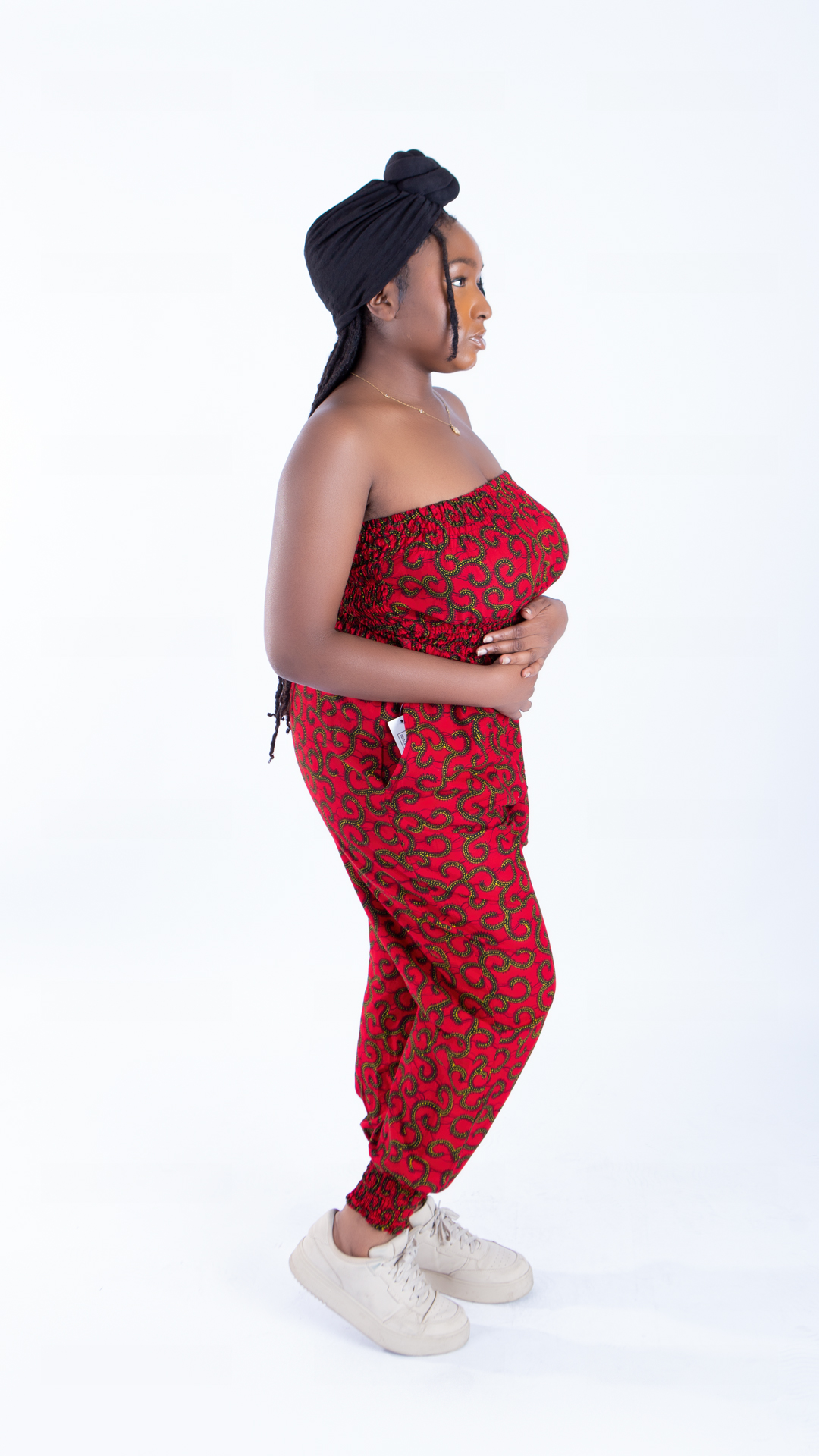 Merci Red Vine Ankara Print Bandeau and Puff Trouser Set - Image 4