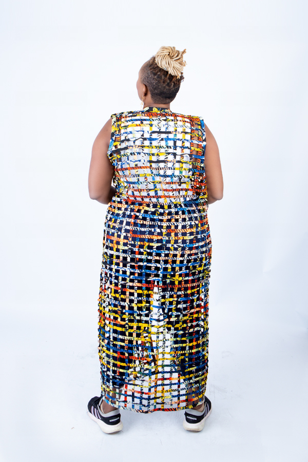 Multi-colour Ada Ankara Weaved Maxi Sleeveless Kimono - Image 4