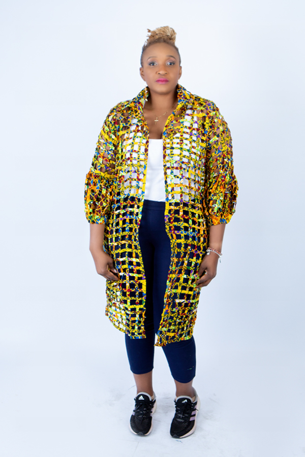 Sue Lemon Yellow Ankara Weaved Mid Puff Sleeve Throw - Image 2