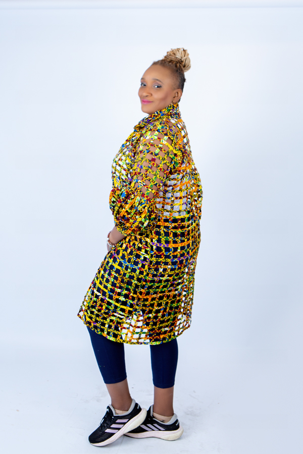 Sue Lemon Yellow Ankara Weaved Mid Puff Sleeve Throw - Image 4