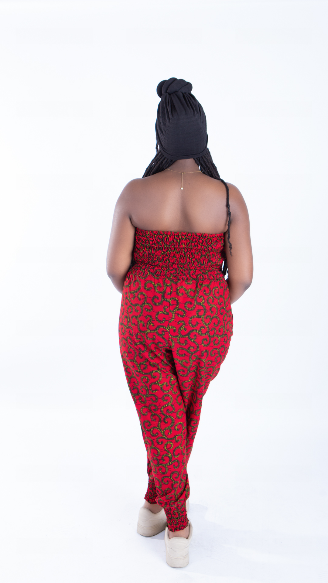 Merci Red Vine Ankara Print Bandeau and Puff Trouser Set - Image 3