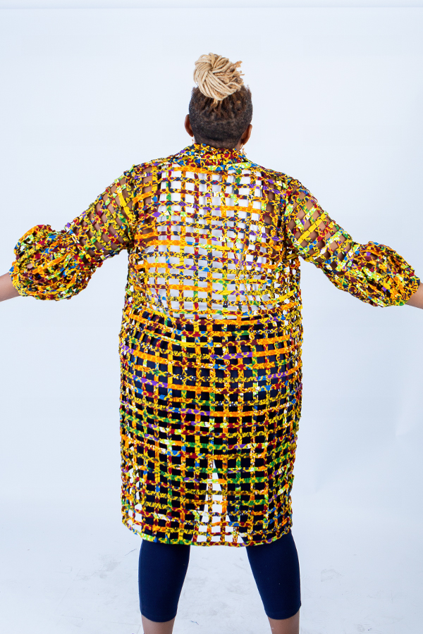 Sue Lemon Yellow Ankara Weaved Mid Puff Sleeve Throw - Image 6