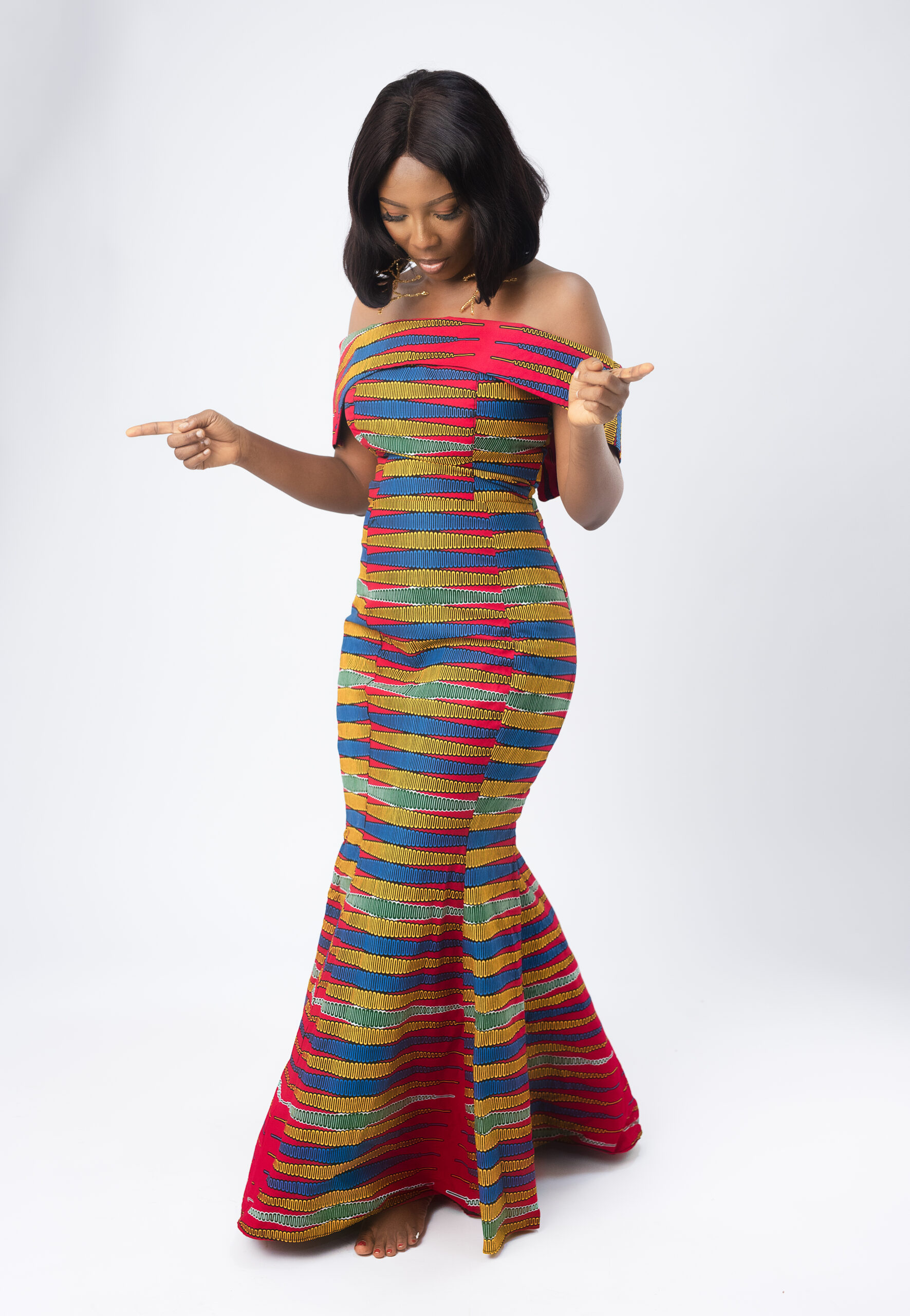 Stunning Off-shoulder Colourful Ankara Mermaid Dress