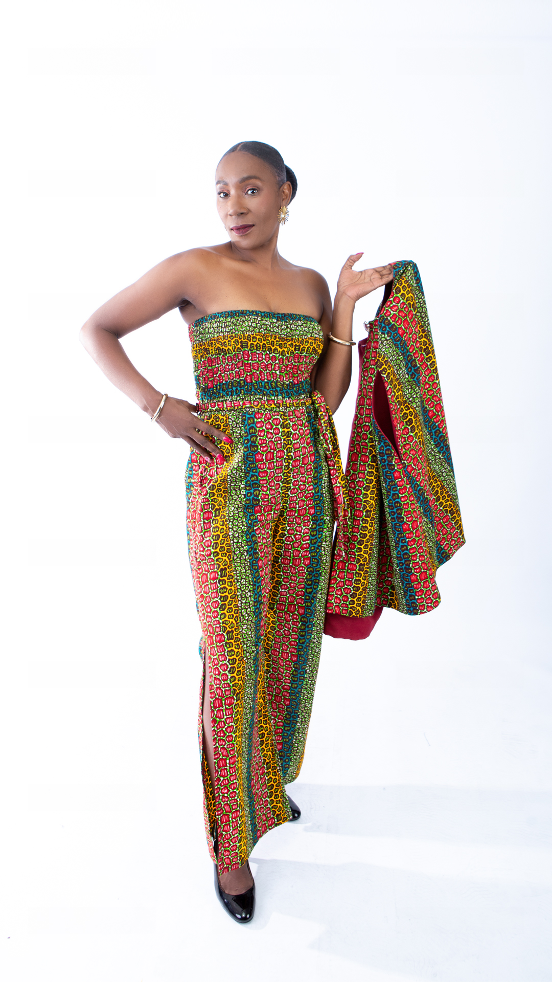 Sina Stunning Leopard Ankara Print Bandeau Slit Jumpsuit - Image 4