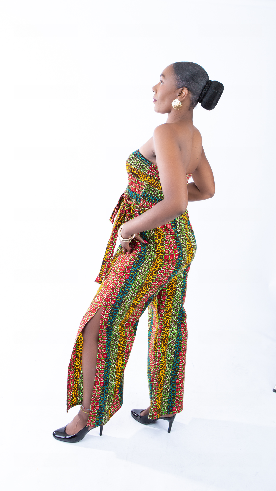 Sina Stunning Leopard Ankara Print Bandeau Slit Jumpsuit - Image 2