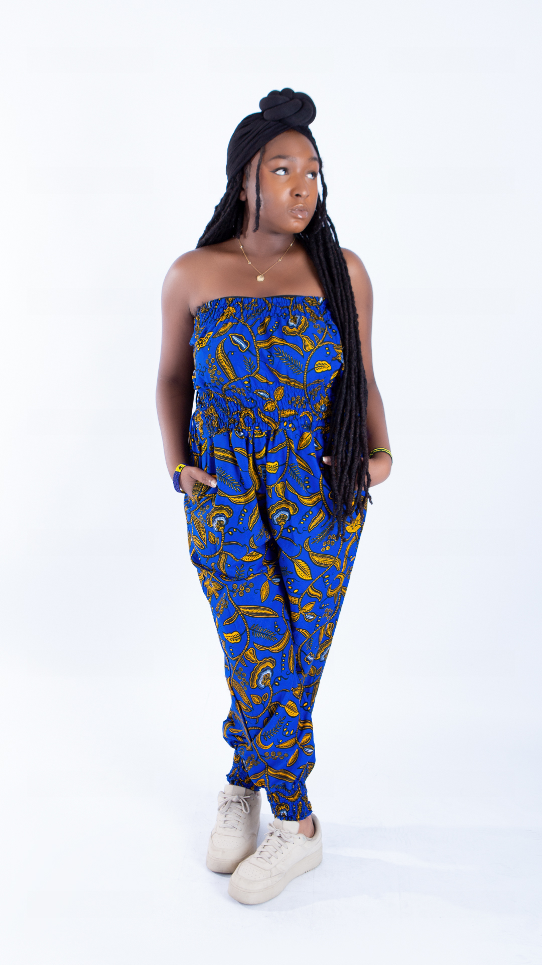 Merci Royal Blue Ankara Print Bandeau & Puff Trouser Set