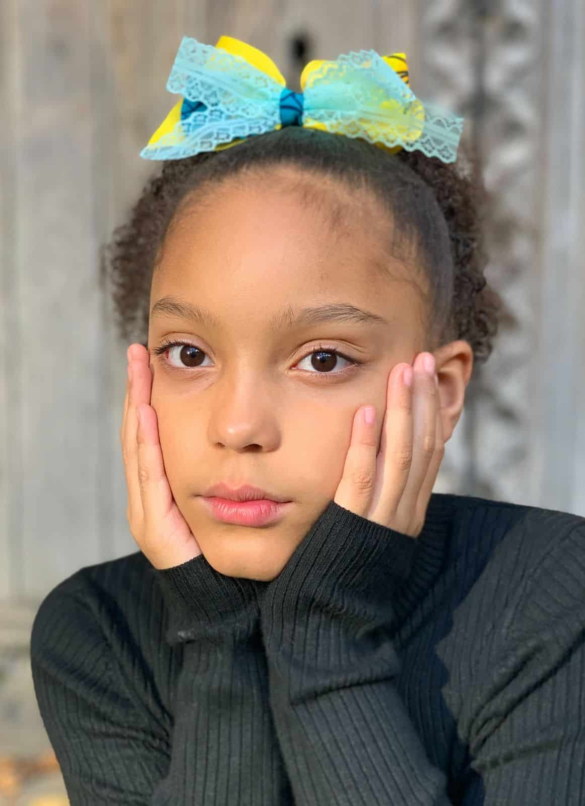 Beautiful Bola Blue Floral Ankara Kids Bow & Skirt Set - Image 2