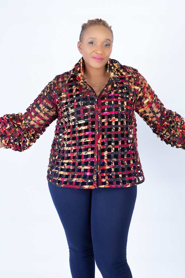 Ami Red Ankara Weaved Waist-Length Overthrow - Image 2