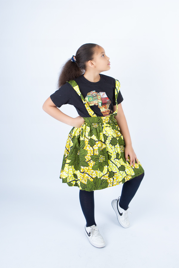 Girl's Playful Harness Skirt in Lemon Ankara print - Image 7