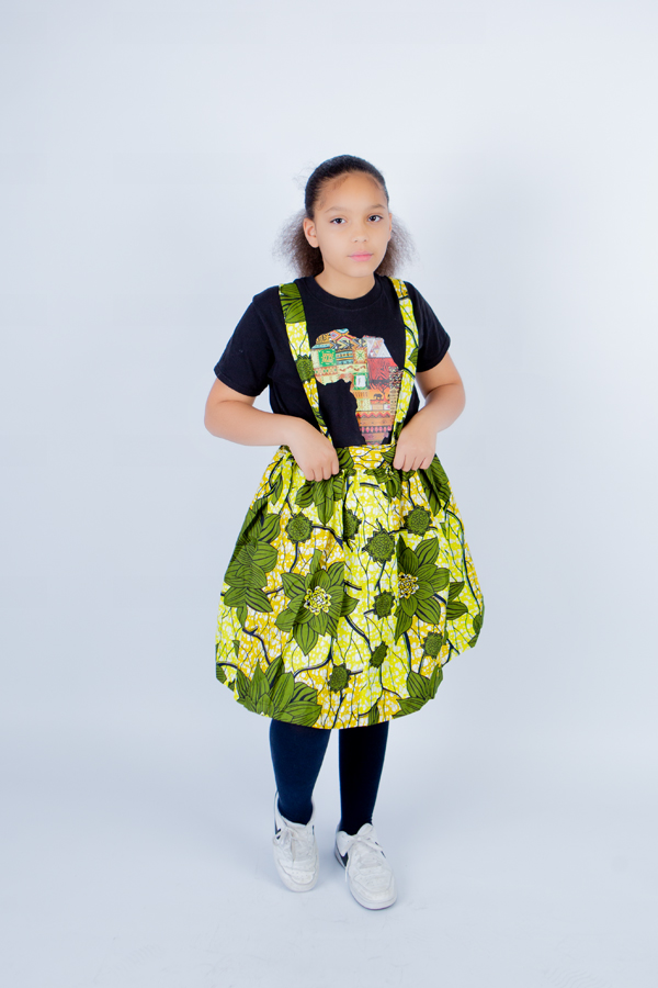 Girl's Playful Harness Skirt in Lemon Ankara print - Image 6