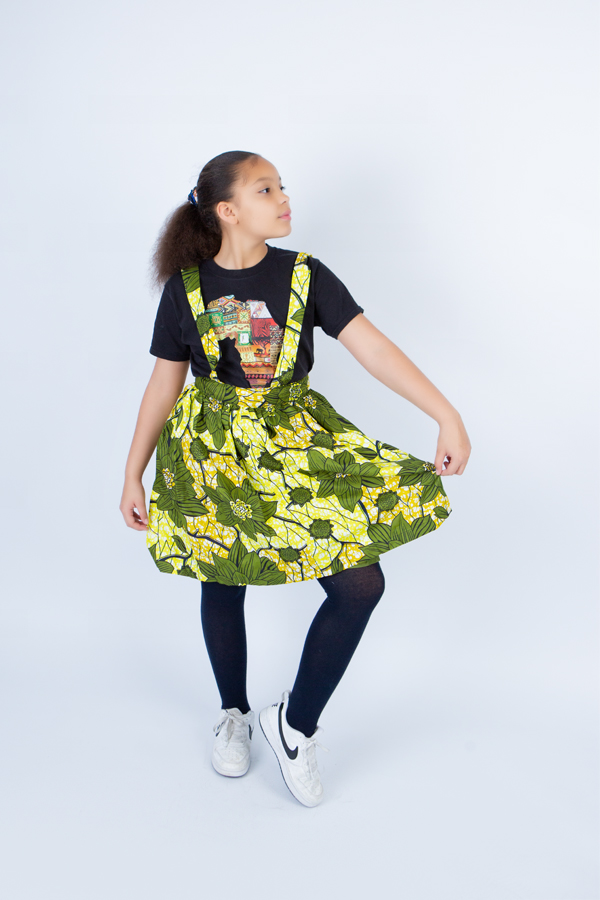 Girl's Playful Harness Skirt in Lemon Ankara print - Image 5