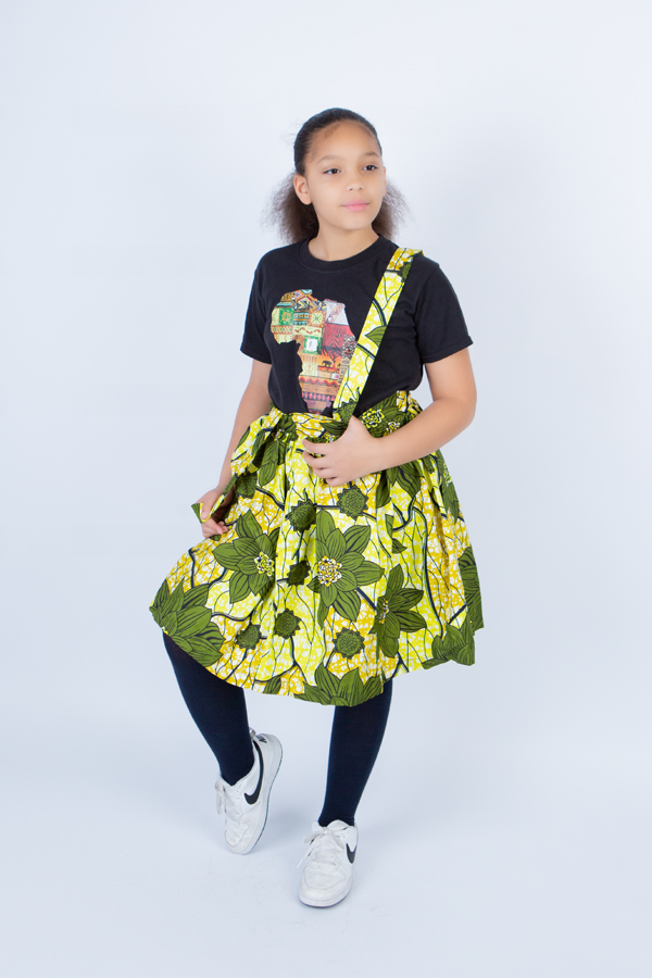 Girl's Playful Harness Skirt in Lemon Ankara print - Image 4