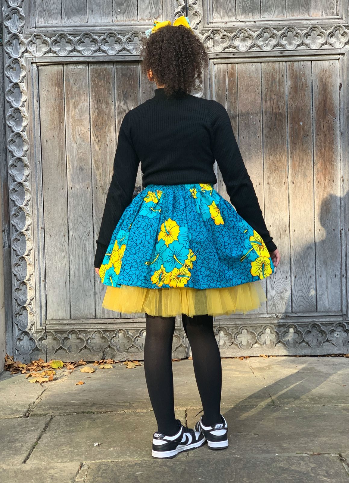 Beautiful Bola Blue Floral Ankara Kids Bow & Skirt Set - Image 5