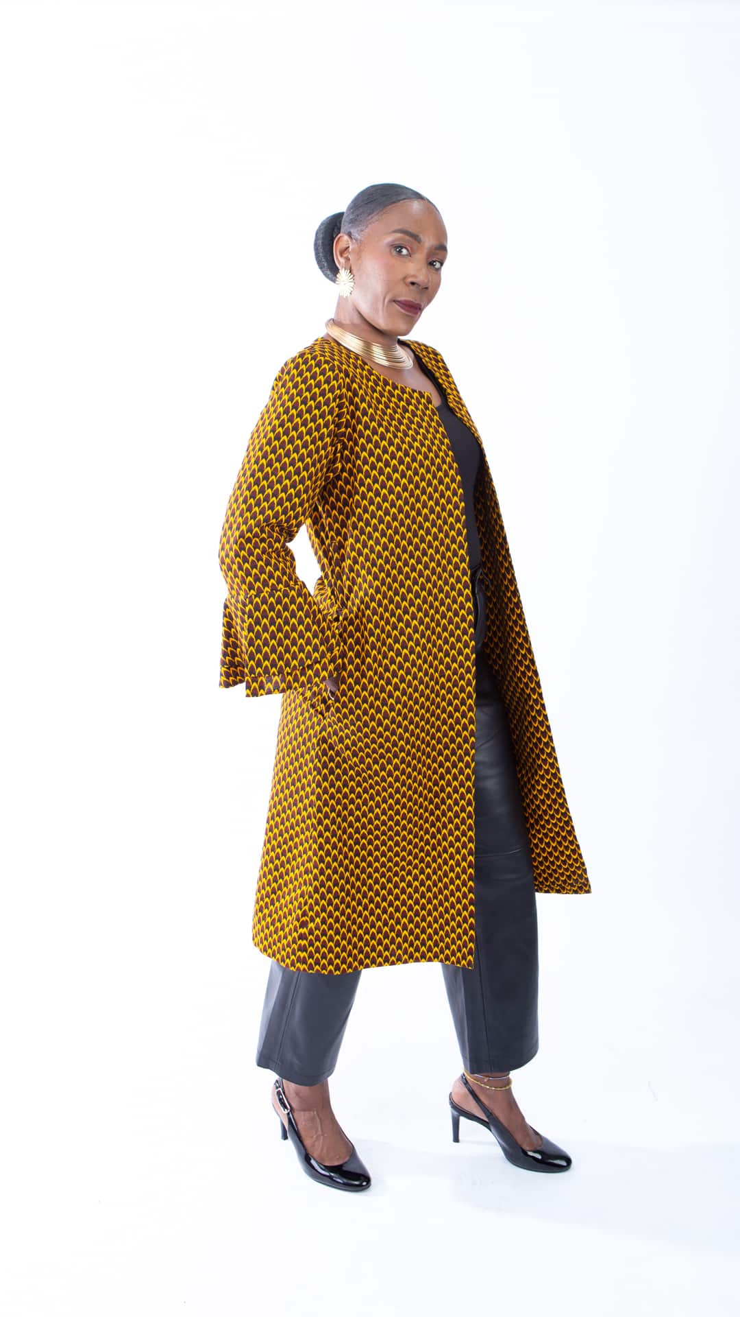 Mustard Ruffle Sleeve Trench Coat - Image 4