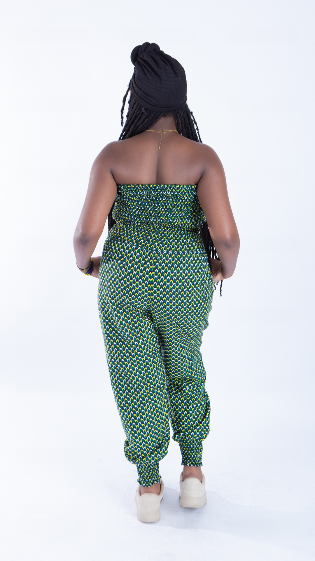 Merci Bright Green Ankara Print Bandeau & Puff Trouser Set - Image 2