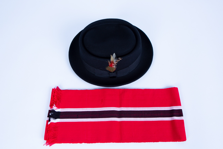 Wool Pork Pie Hat with Feather and Trinidad Muffler - Image 2