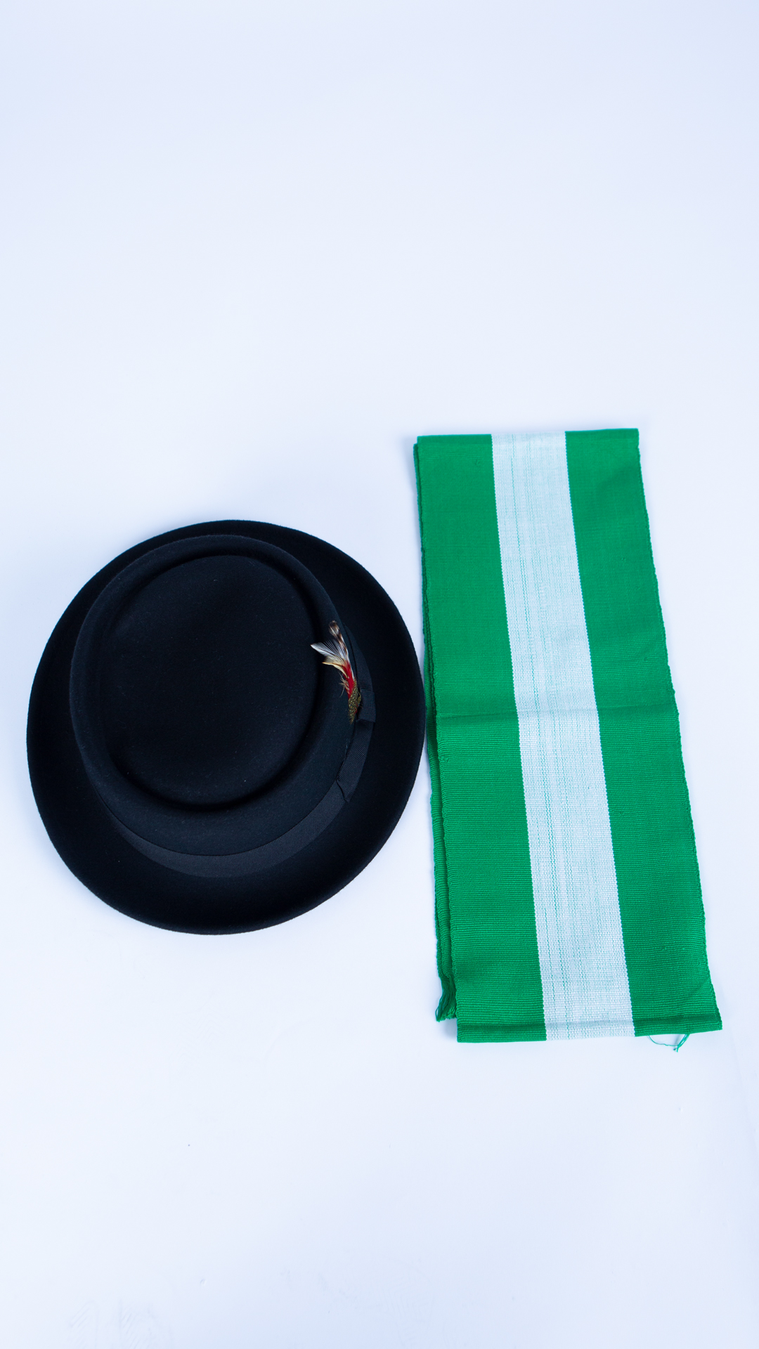 Wool Pork Pie Hat with Feather and Nigeria Muffler