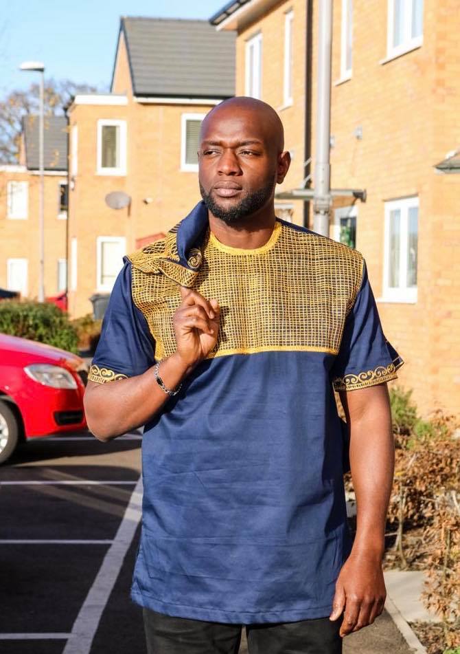 Navy Blue & Gold Embroidery Shirt