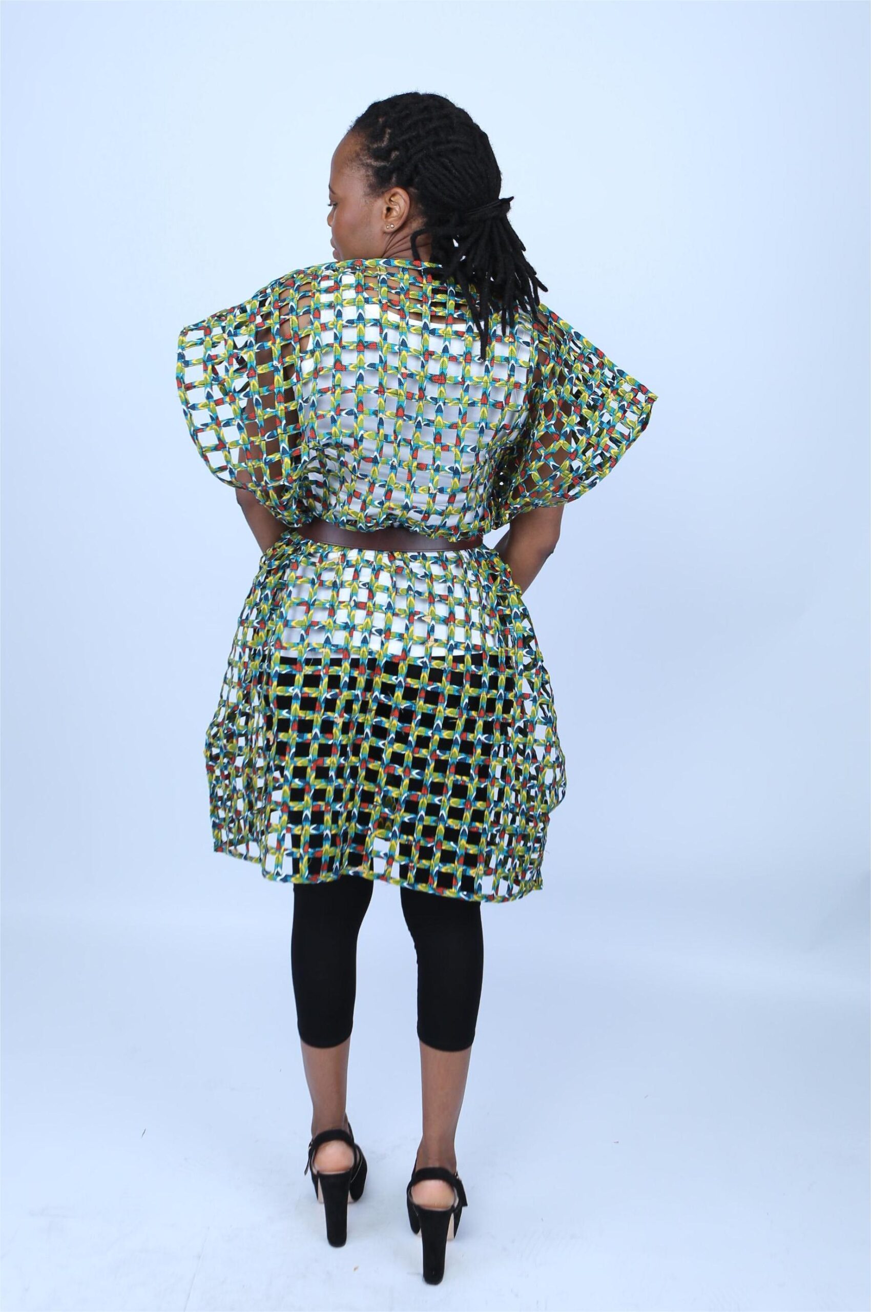 Green Ankara Weaved Short-Sleeve Net Dress - Afrima - Image 5