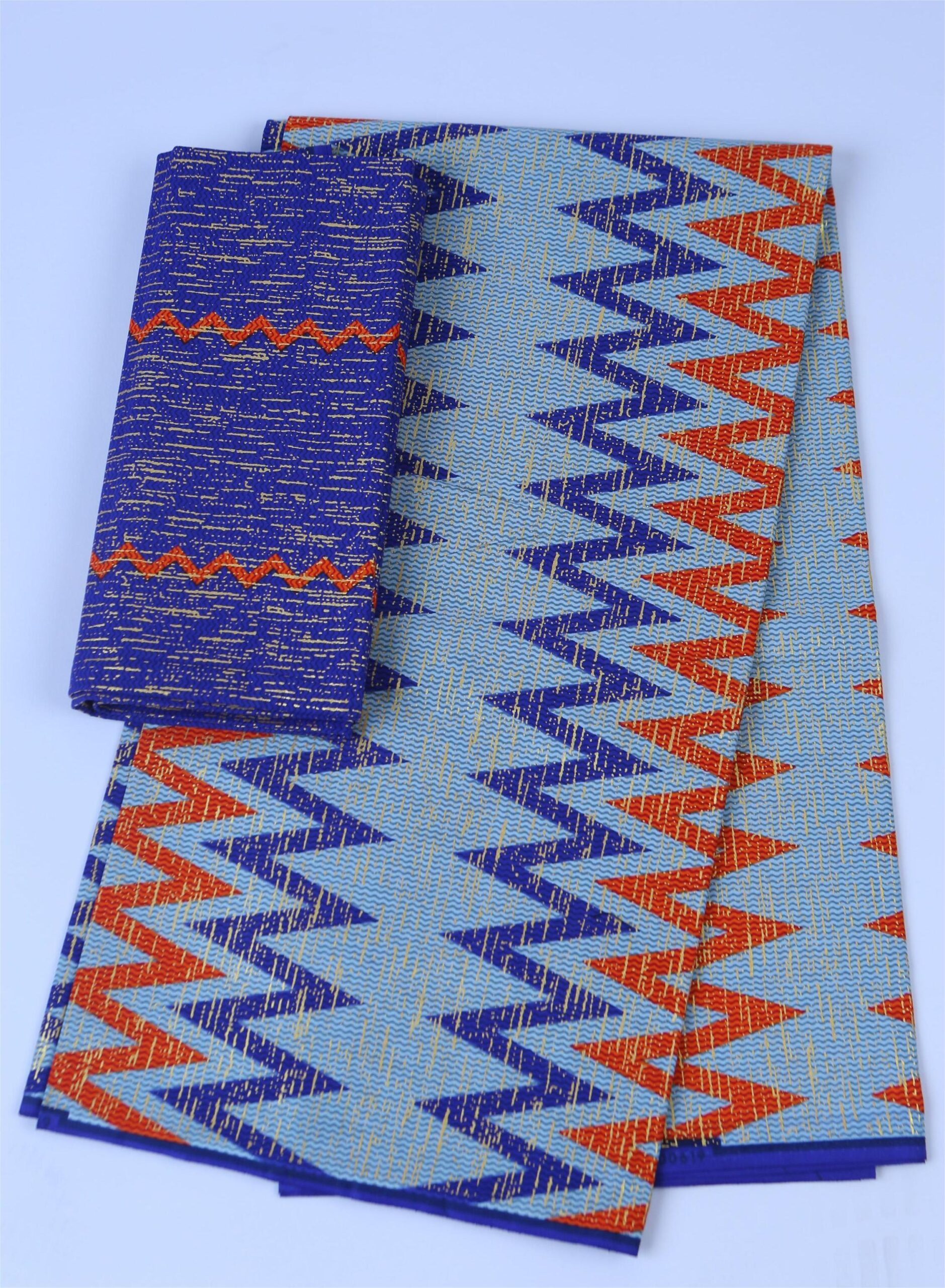 Super Gold Quality African Blue And Orange Fabric - Image 3