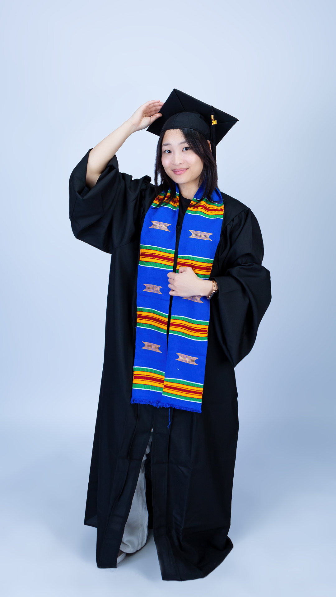 Authentic Handwoven Muffler in Blue & Multi African Kente Graduation Stole