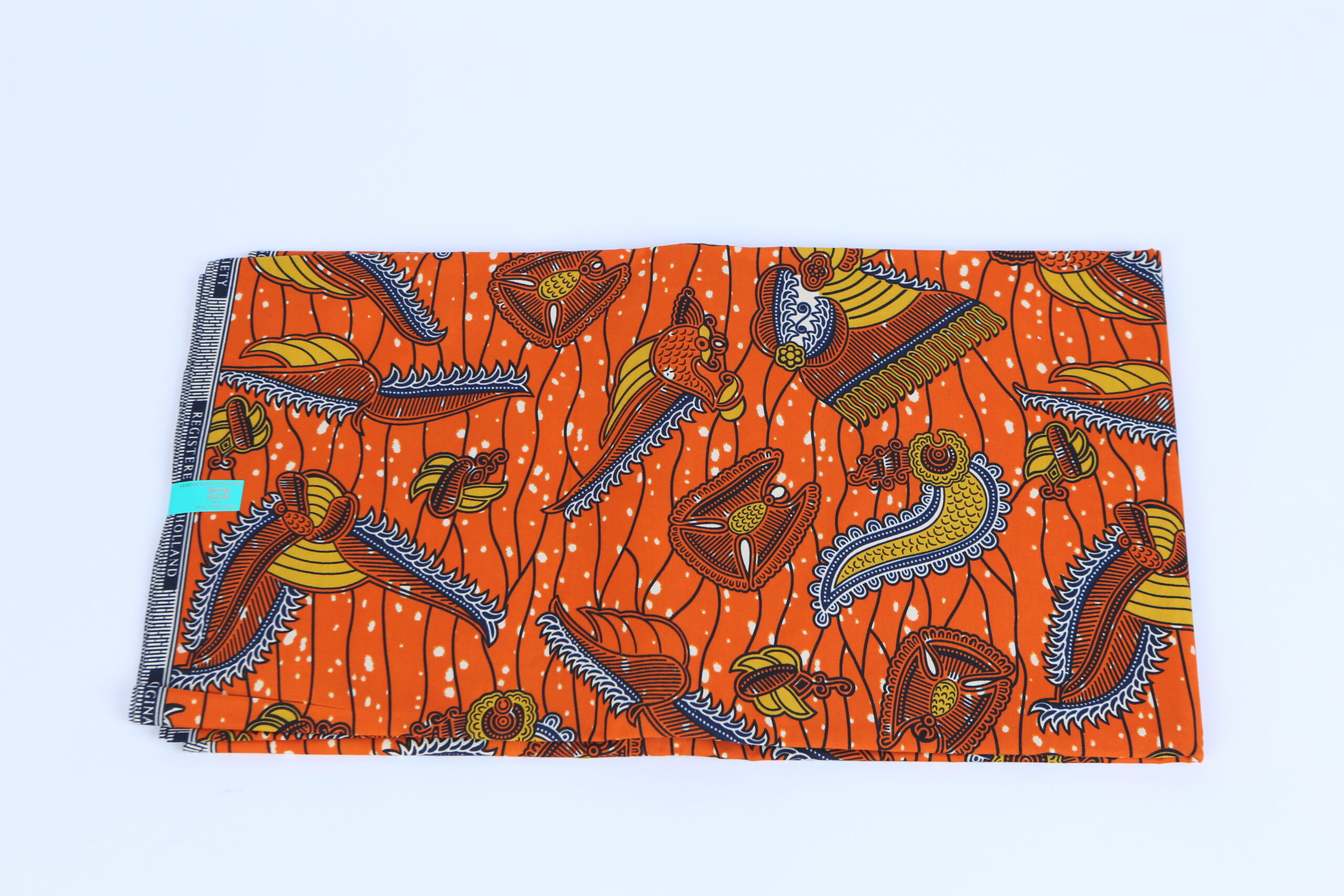 African Beautiful Orange Tribal Pattern 6-yard Fabric - Image 2