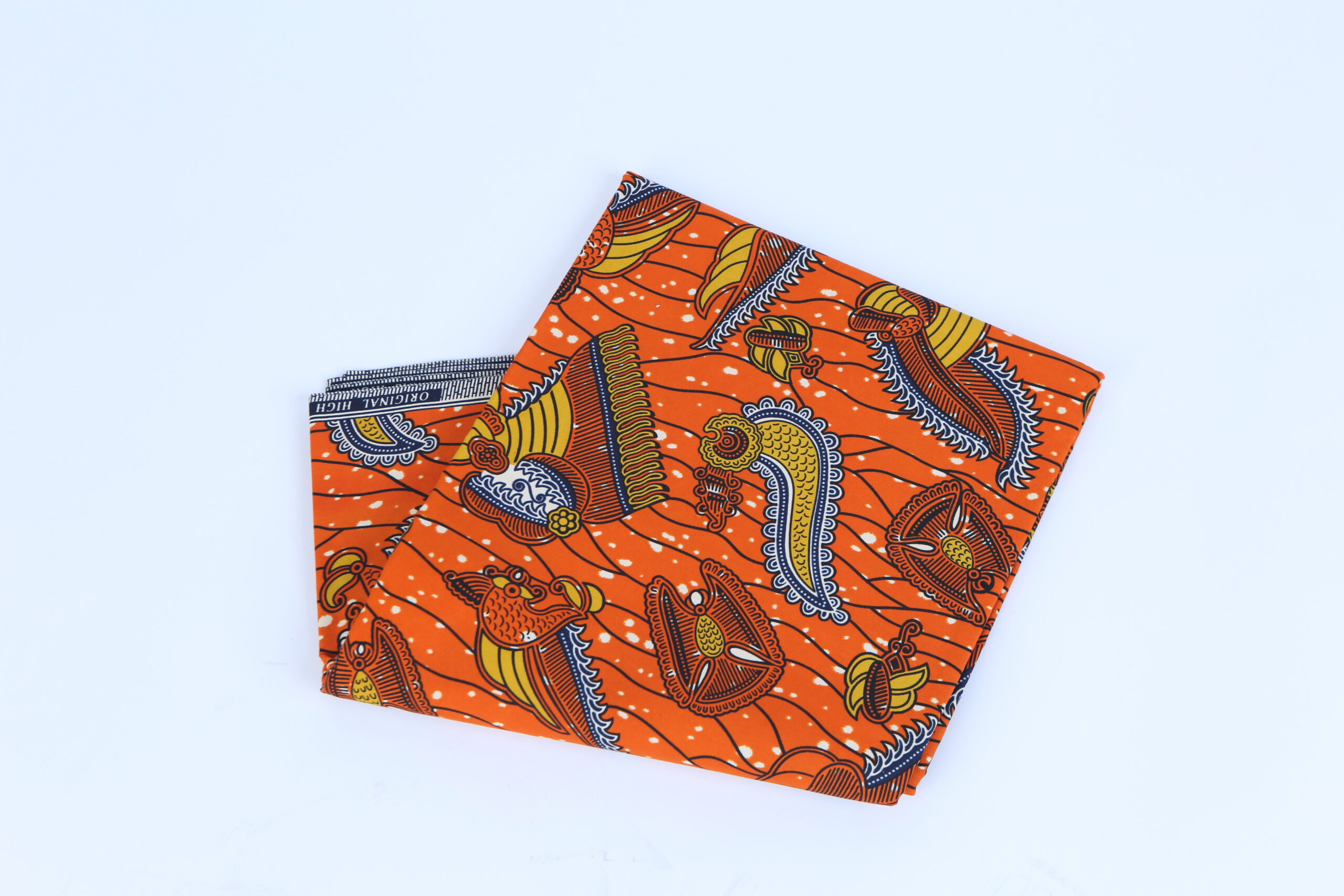 African Beautiful Orange Tribal Pattern 6-yard Fabric - Image 5