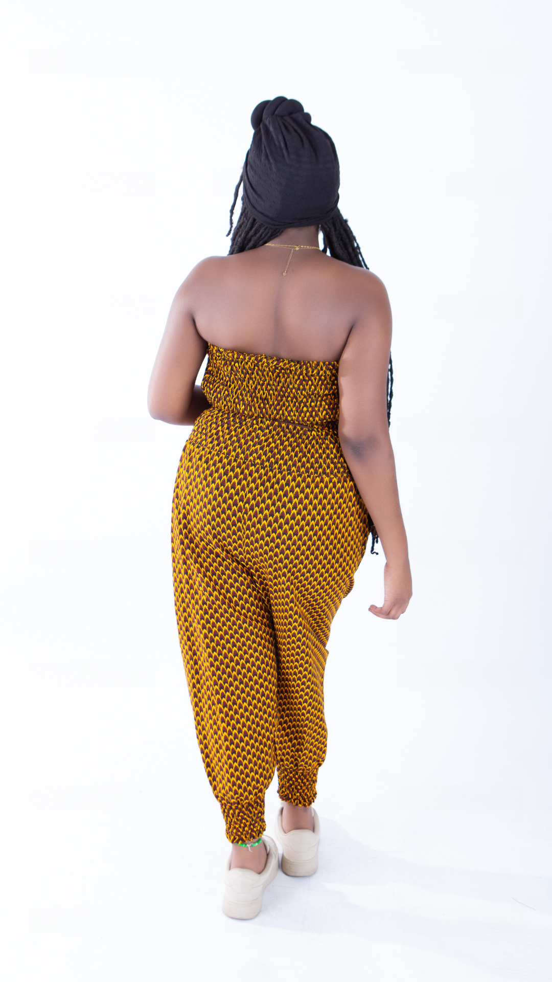 Merci Bandeau & Puff Trouser Set in Mustard Ankara Print - Image 2