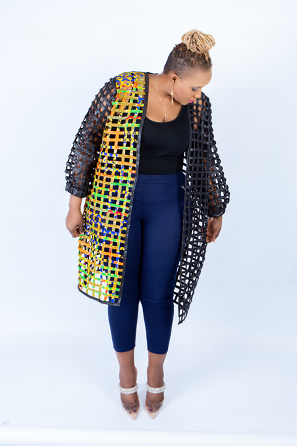 Sue Black Split Kente Weaved Mid Puff Sleeve Throw