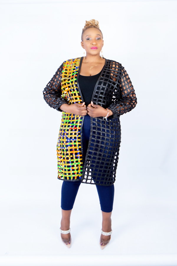 Sue Black Split Kente Weaved Mid Puff Sleeve Throw - Image 2