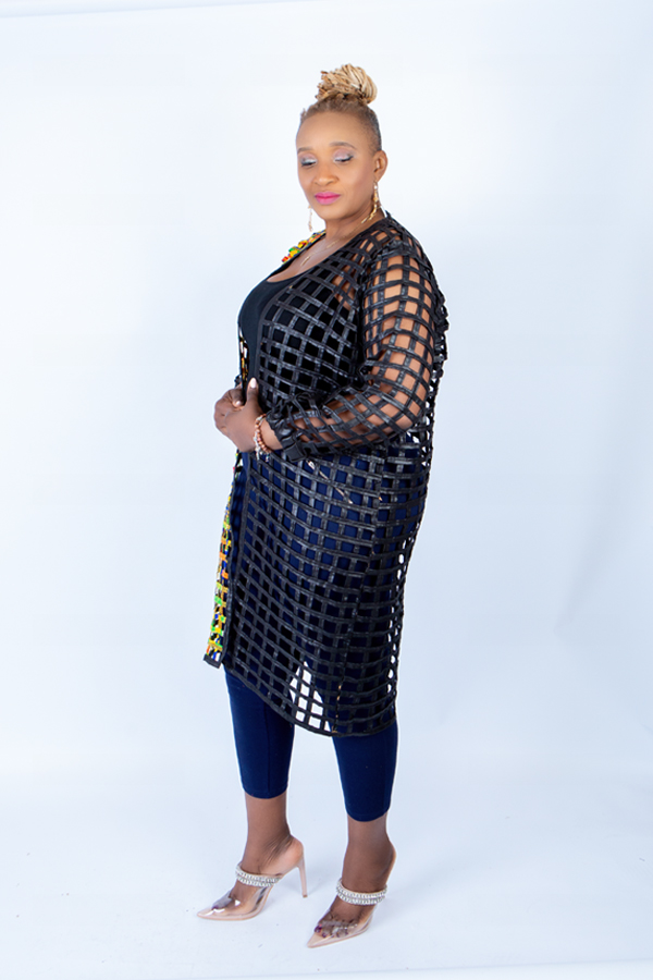 Sue Black Split Kente Weaved Mid Puff Sleeve Throw - Image 4