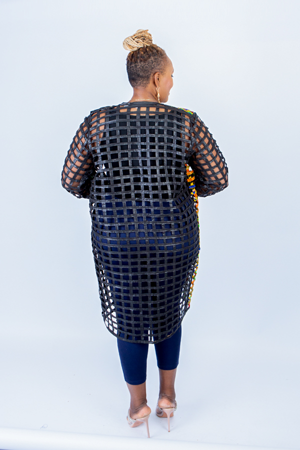 Sue Black Split Kente Weaved Mid Puff Sleeve Throw - Image 5