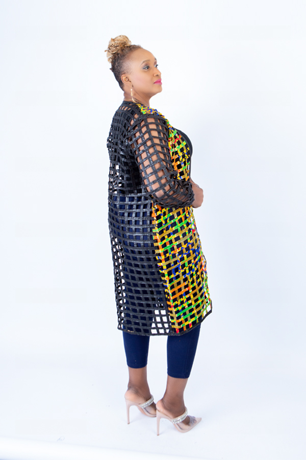 Sue Black Split Kente Weaved Mid Puff Sleeve Throw - Image 6