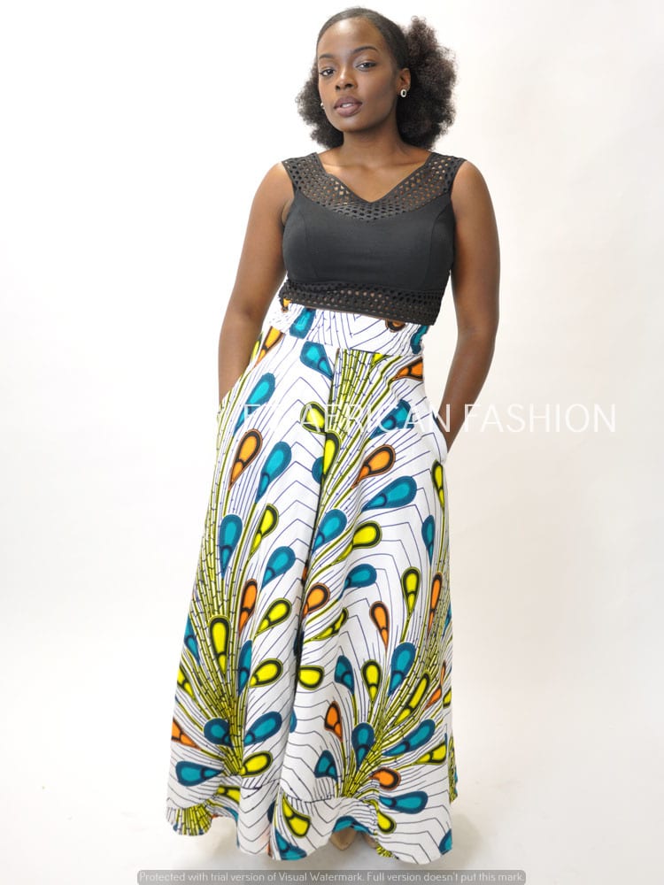Teardrop Style African Ankara Print Maxi Skirt