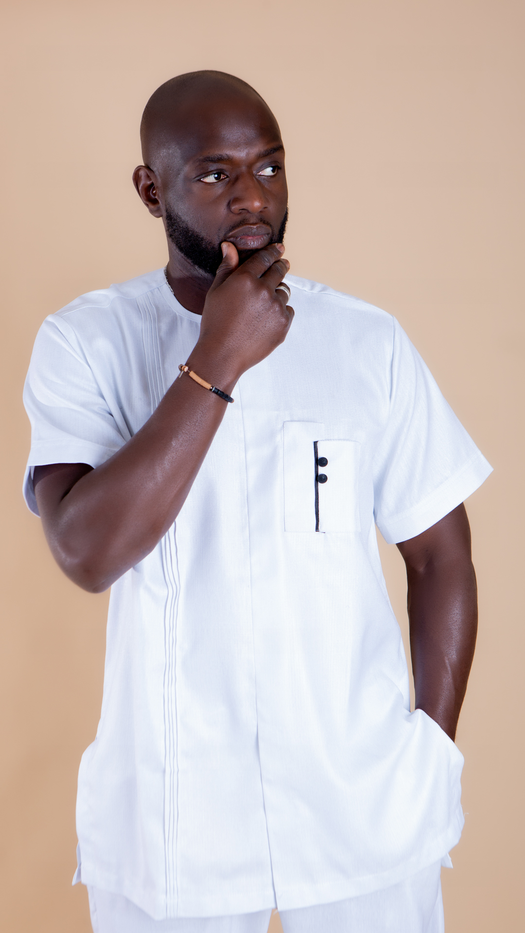 Beautiful Black Button White Polish African Suit Set - Image 5