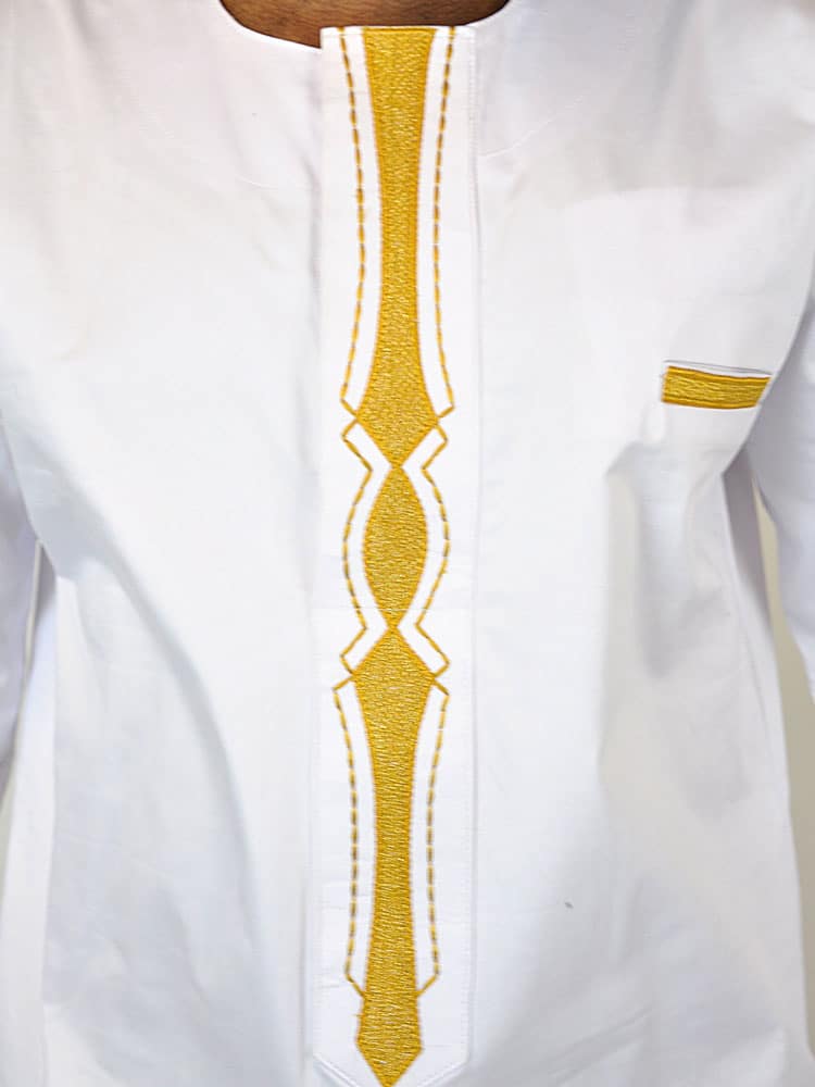 Cljo White & African Embroidery Occasion Shirt - Image 5