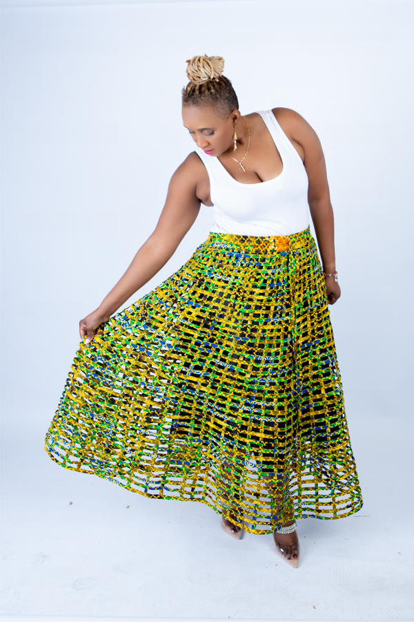 Mita Weaved Green Stylish African Mix Ankara Print Skirt - Image 2