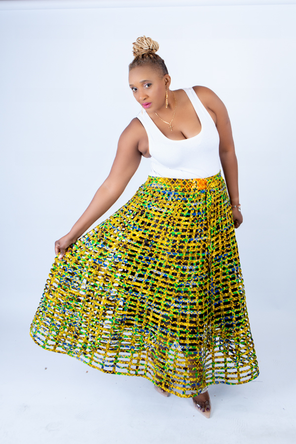 Mita Weaved Green Stylish African Mix Ankara Print Skirt - Image 3