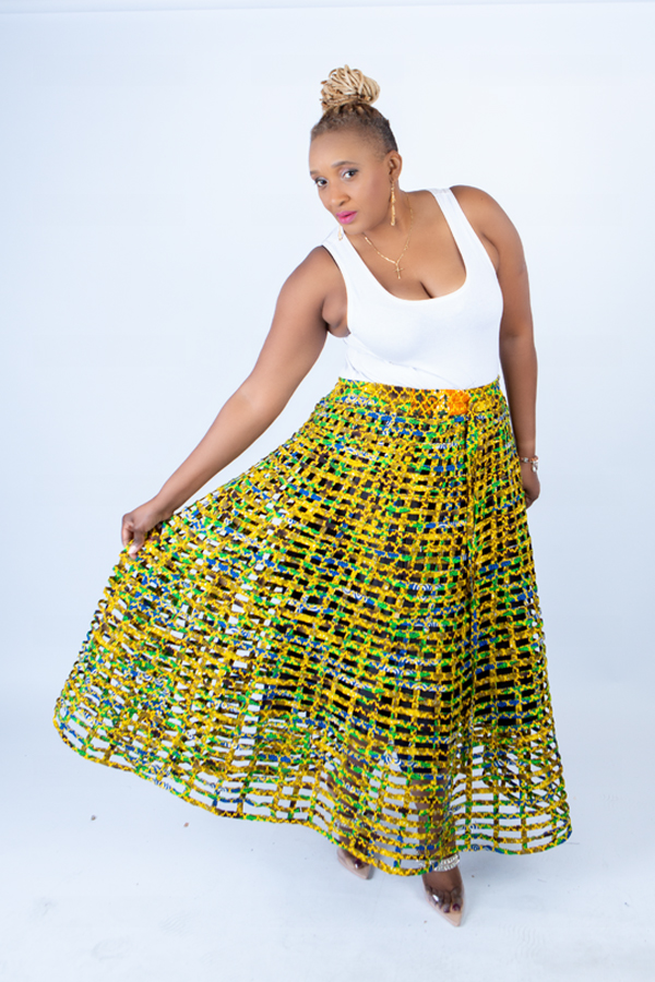 Mita Weaved Green Stylish African Mix Ankara Print Skirt