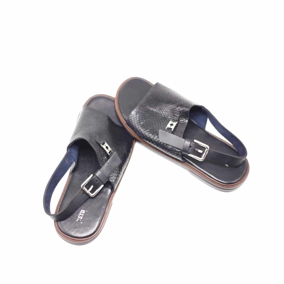 Men's Black Leather Slingback Sandals