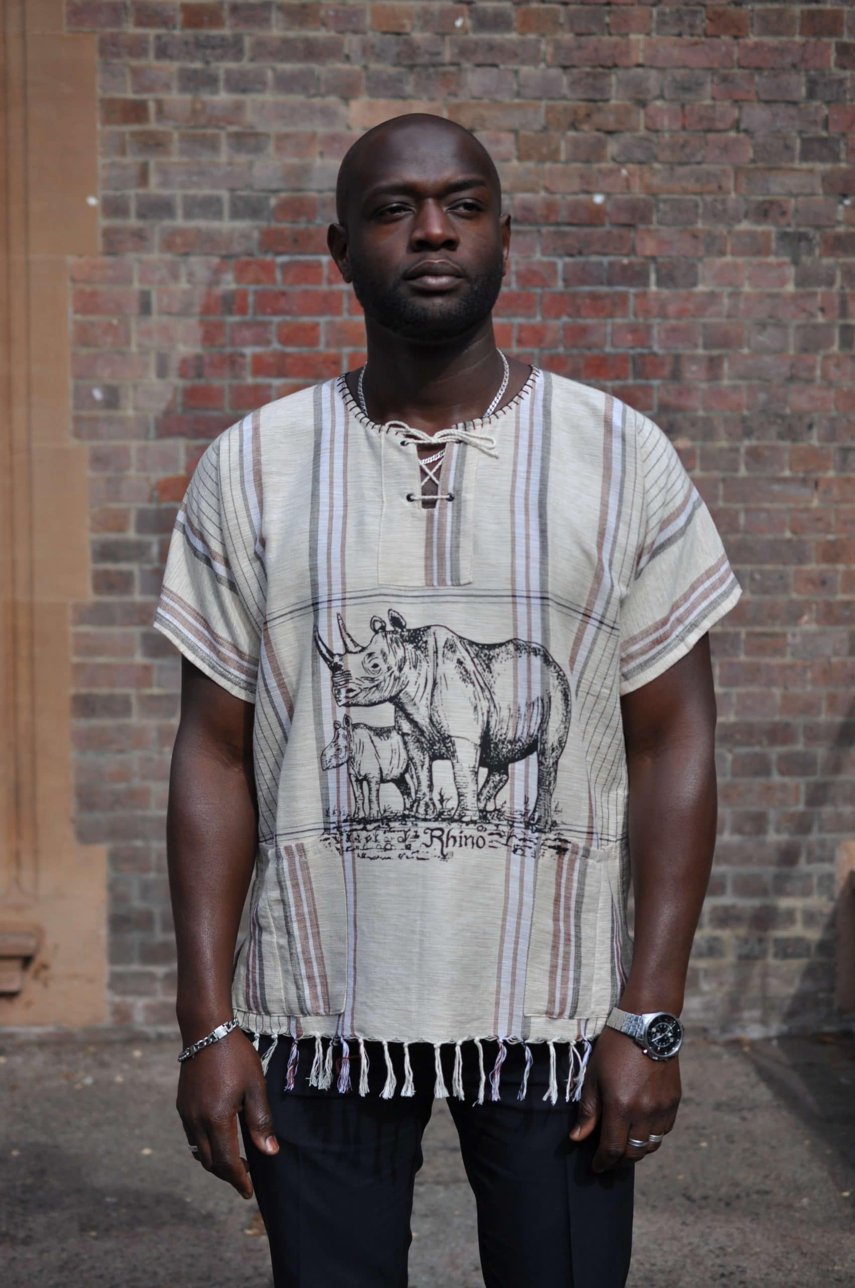 Kenyan African Rhino Tassel Hem Boho Shirt